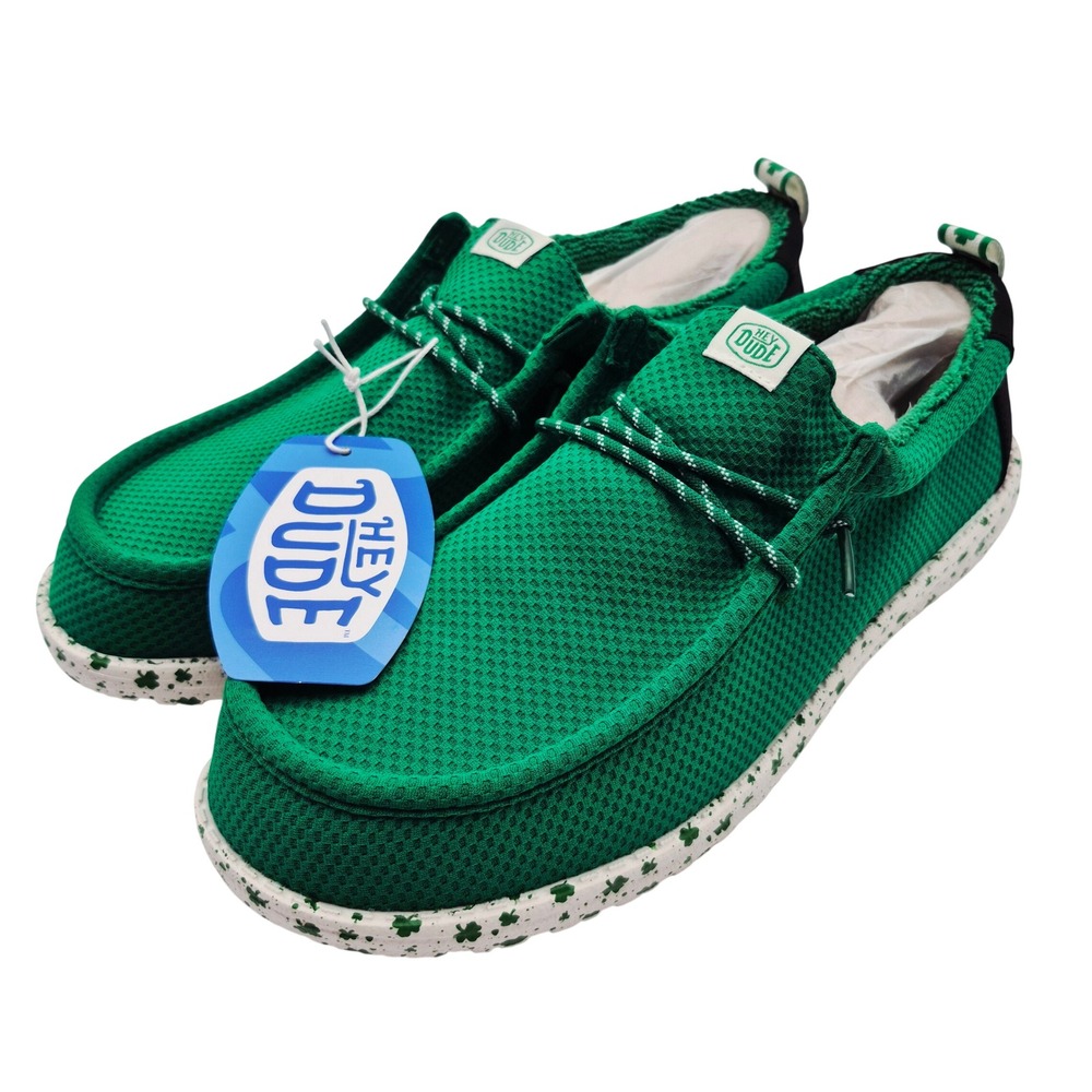 Hey Dude Wally Shamrock St. Patrick's Day Men's Size 11 Shoes Green & White